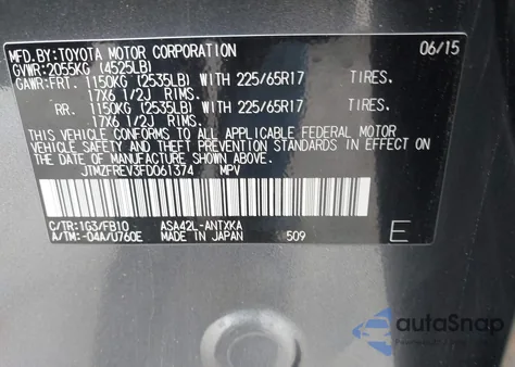 2015 Toyota Rav4 Le z USA, uszkodzony, nr VIN JTMZFREV3FD061374